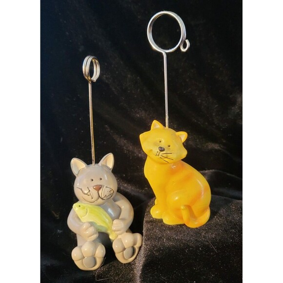 Cat Figurines Photo/ Picture Card Holder Set Of 2 - Picture 1 of 7